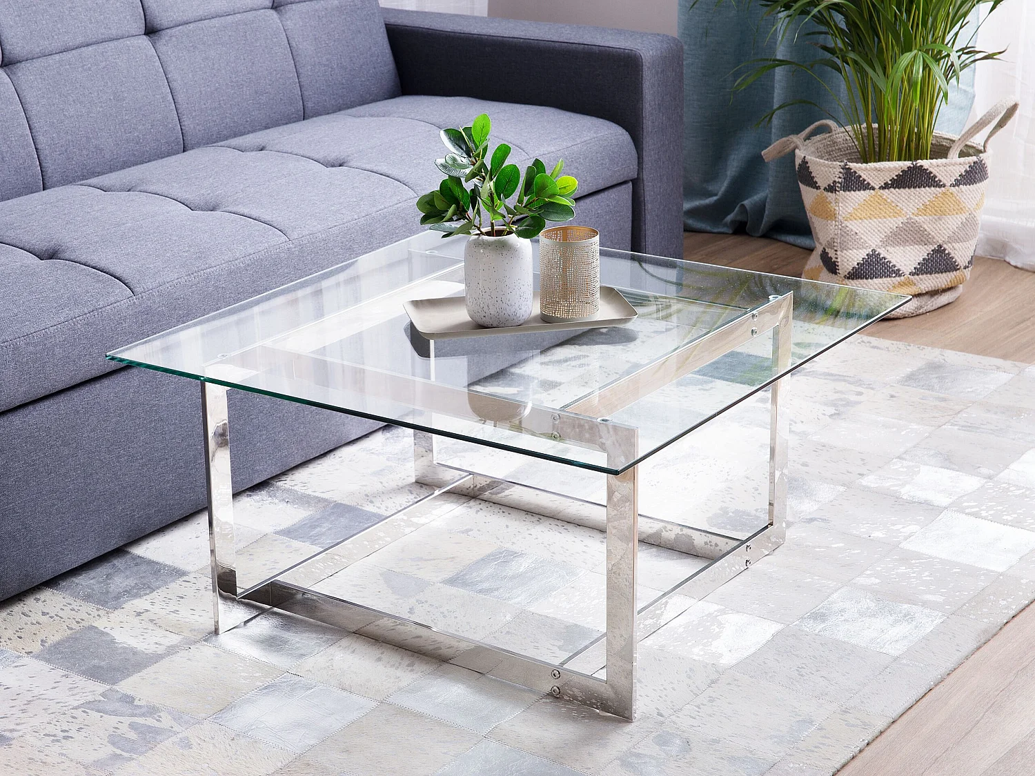 Table basse CRYSTAL Verre de sécurité Argenté