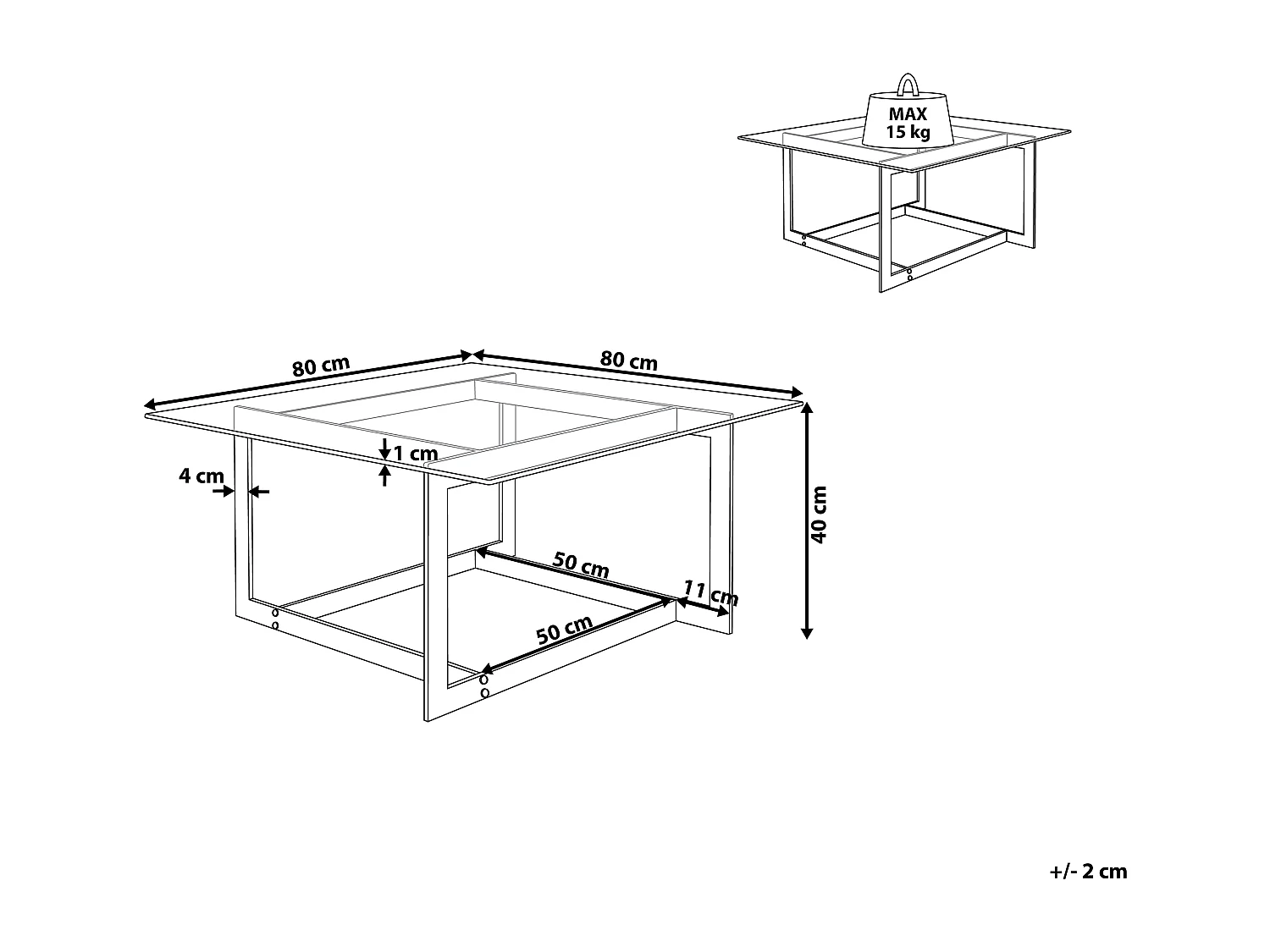 Table basse CRYSTAL Verre de sécurité Argenté