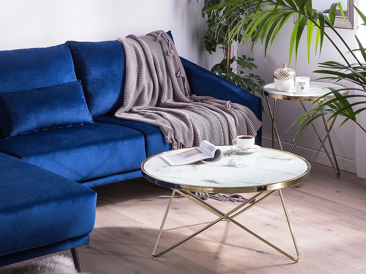 Mesa de centro MERIDIAN Vidro de segurança (temperado) Mármore/Dourado