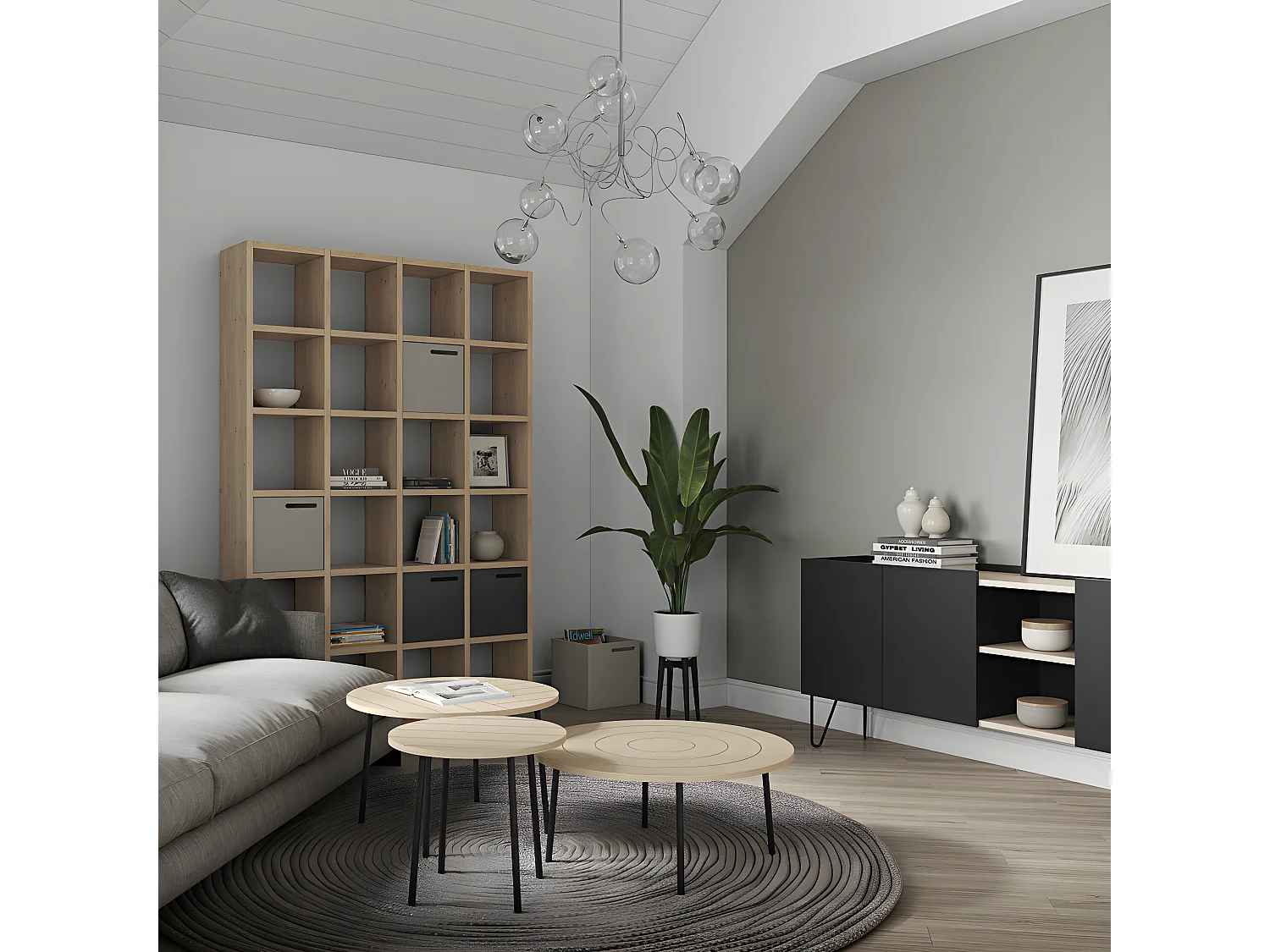 Table basse PLY 80 - chêne clair et métal noir - TEMAHOME