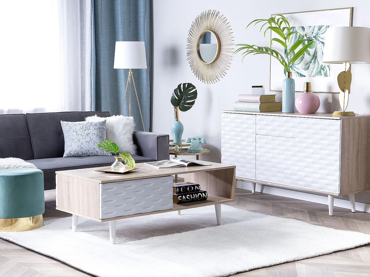 Modernes Lowboard heller Holzfarbton/weiß Swansea