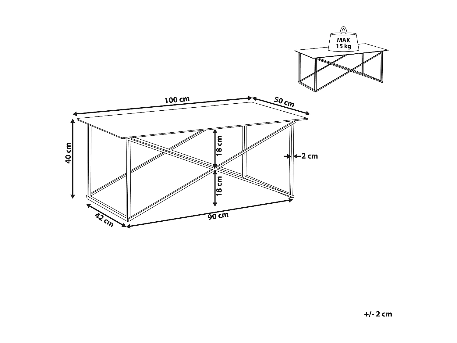 Mesa de centro EMPORIA Vidrio templado Mármol/Plateado