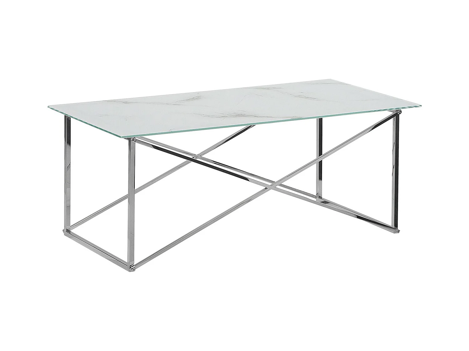 Couchtisch Marmor Optik Weiß und Edelstahlgestell silber 100 x 50 cm Glamour Wohnzimmer Kaffetisch Emporia