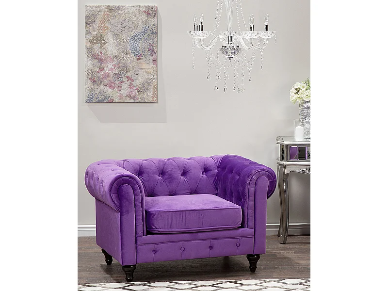 Klassischer Sessel im englischen Stil Samtstoff Violett Chesterfield