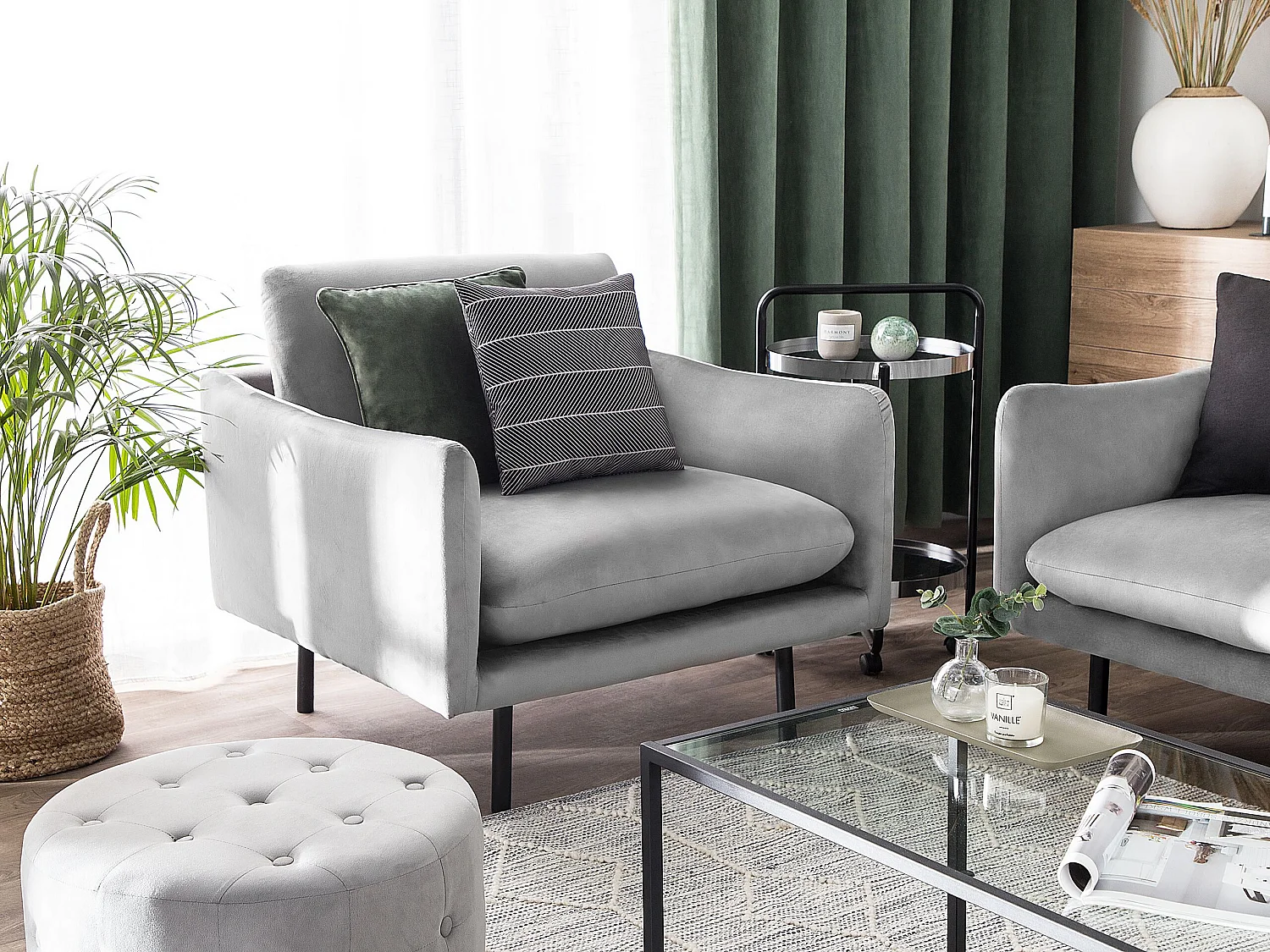 Fauteuil en velours gris VINTERBRO