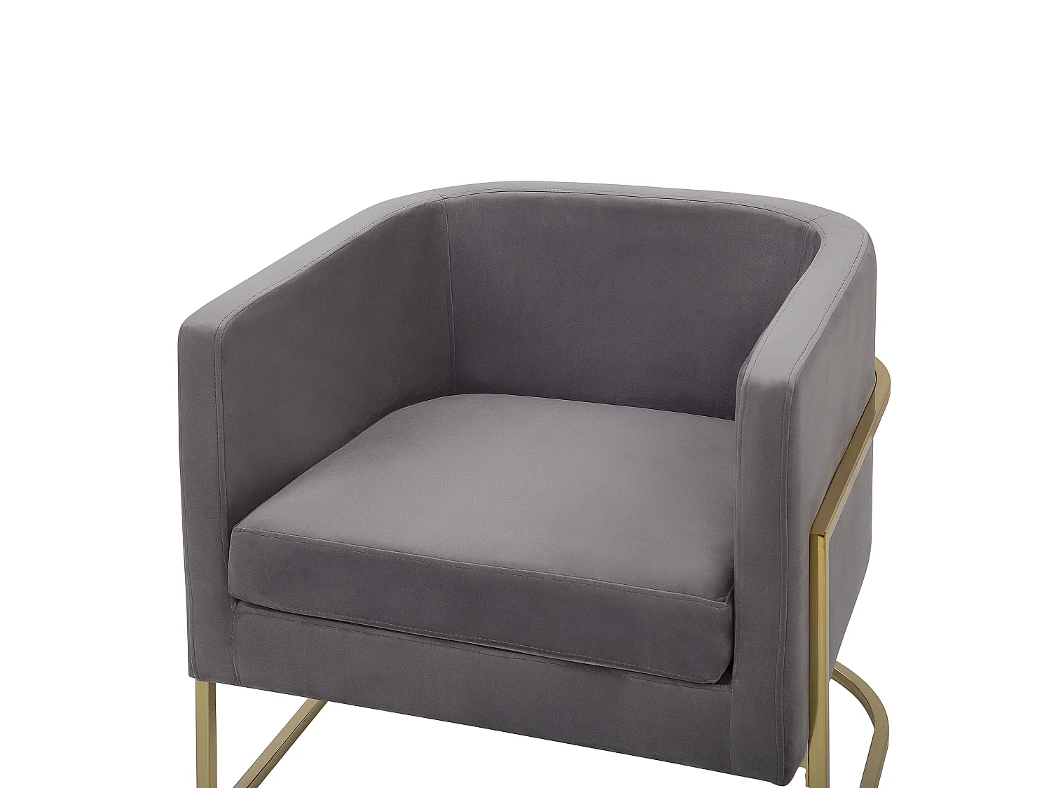 Halbrunder Sessel aus Samtstoff in Grau Metallgestell in Gold Sirkka