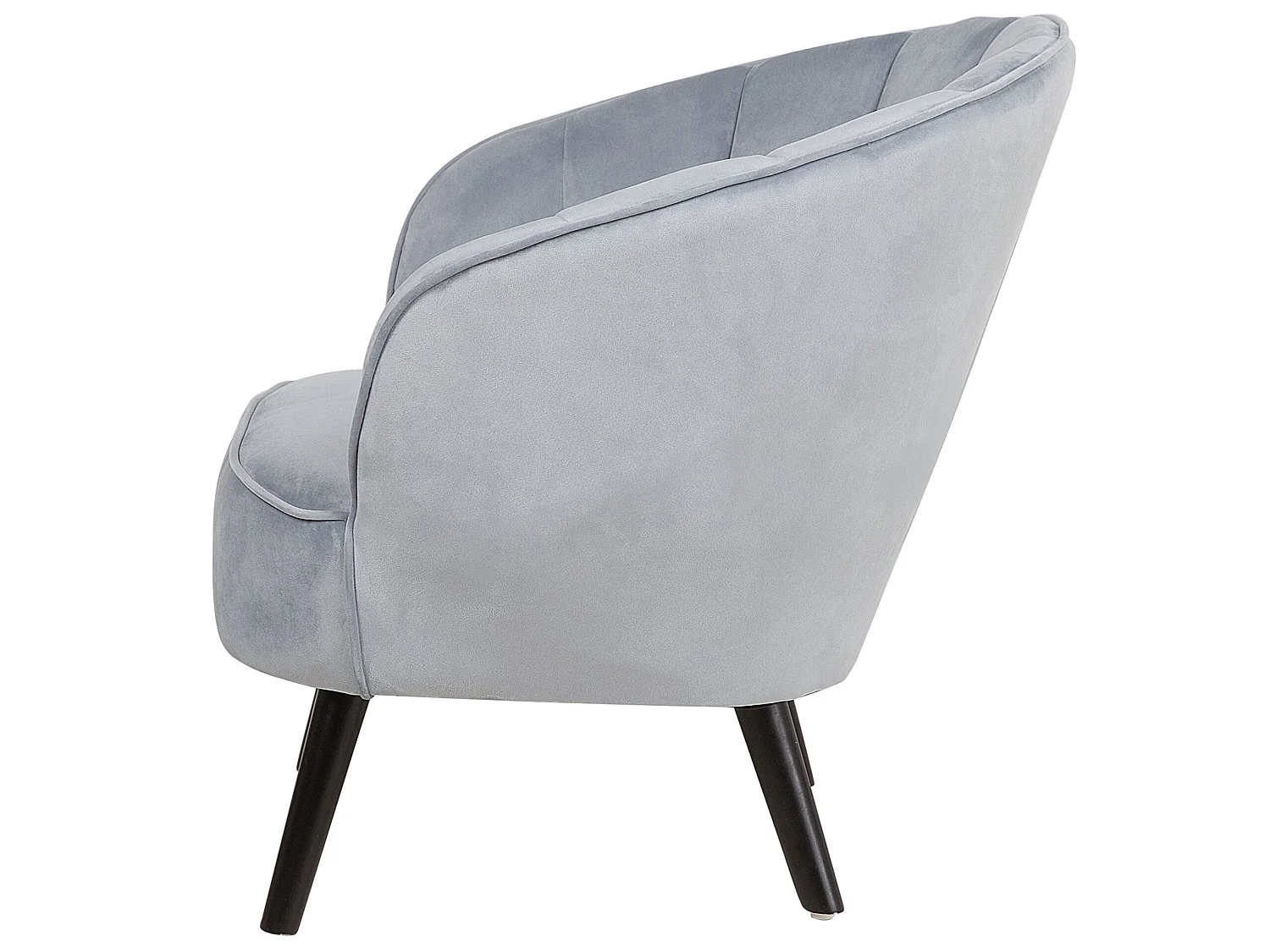 Sessel Samtstoff grau Muschelform mit Holzbeinen dunkelbraun Retro Galmour Dala