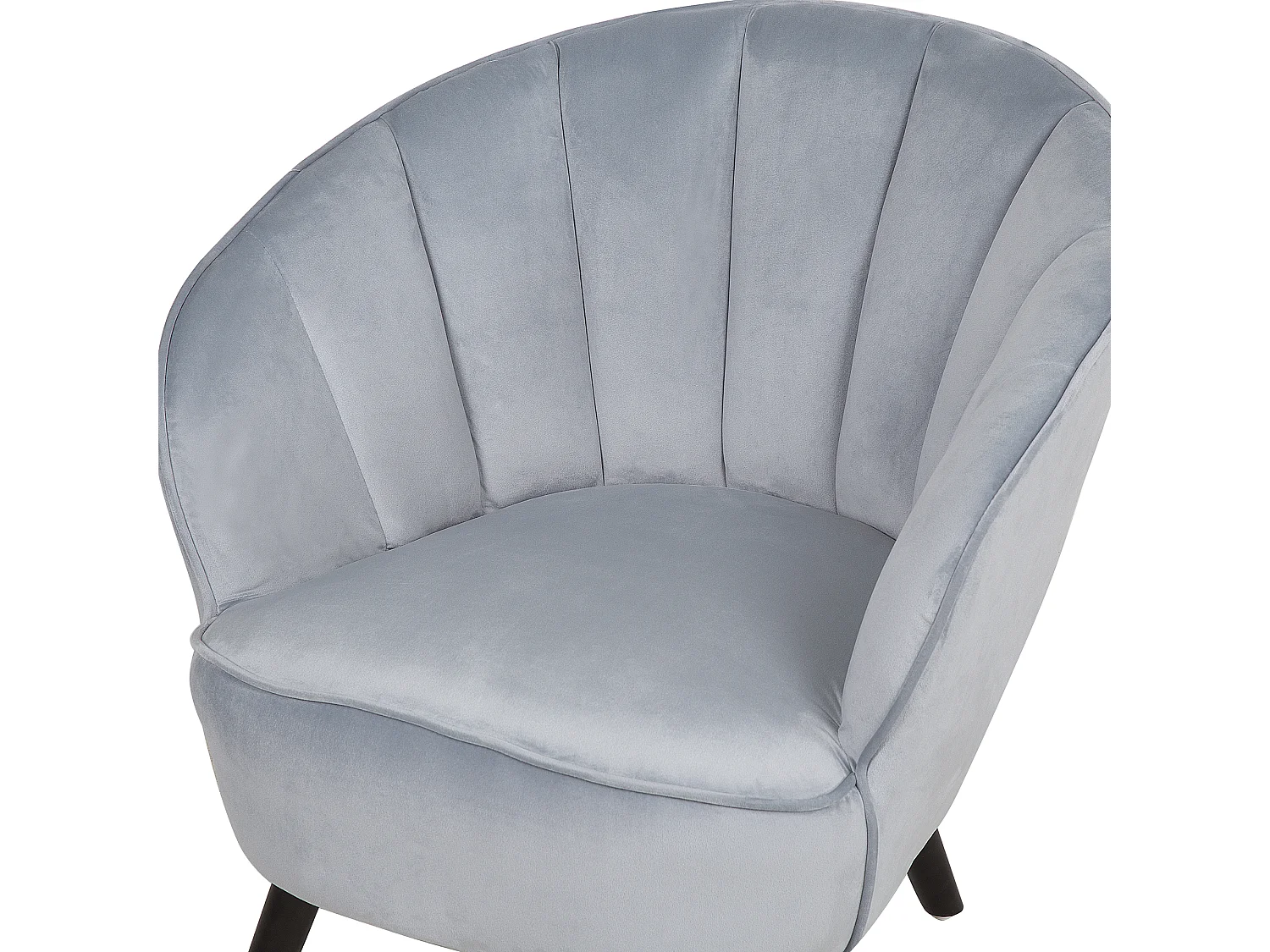 Sessel Samtstoff grau Muschelform mit Holzbeinen dunkelbraun Retro Galmour Dala