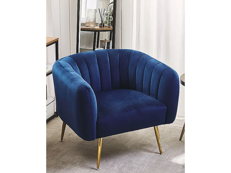 Polstersessel aus Samtstoff in Blau mit Armlehnen Metallgestell in Gold Laconia