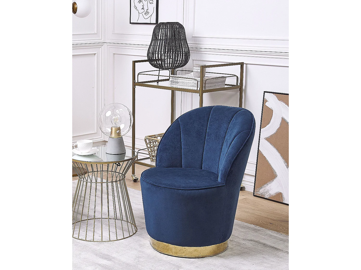 Trendy Sessel samtige Polsterbezug dunkelblau Alby