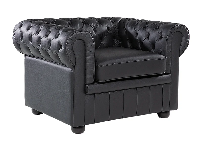 Klassischer Sessel im englischen Stil Echtleder schwarz Chesterfield
