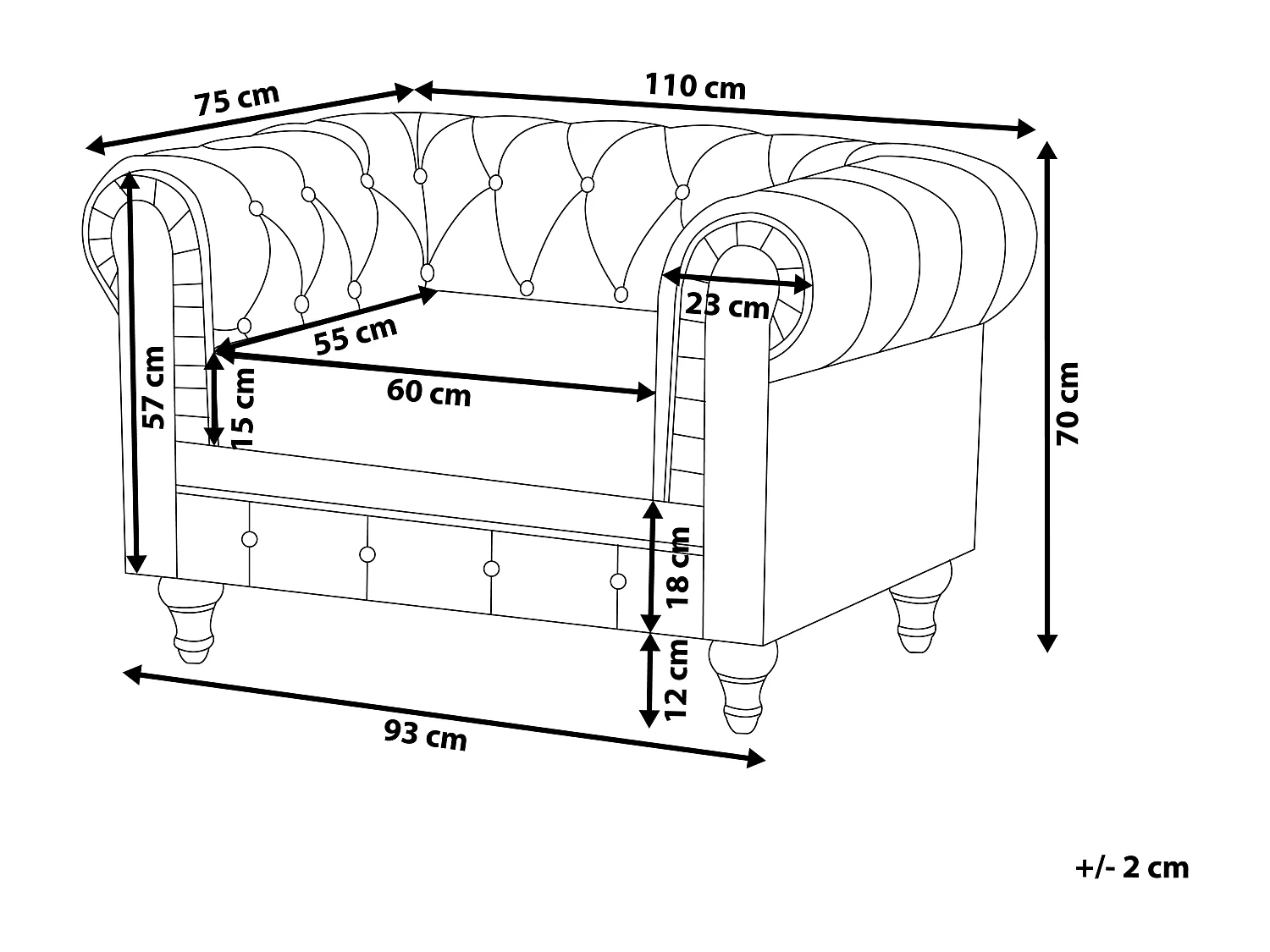 Fauteuil CHESTERFIELD Tissu Gris clair