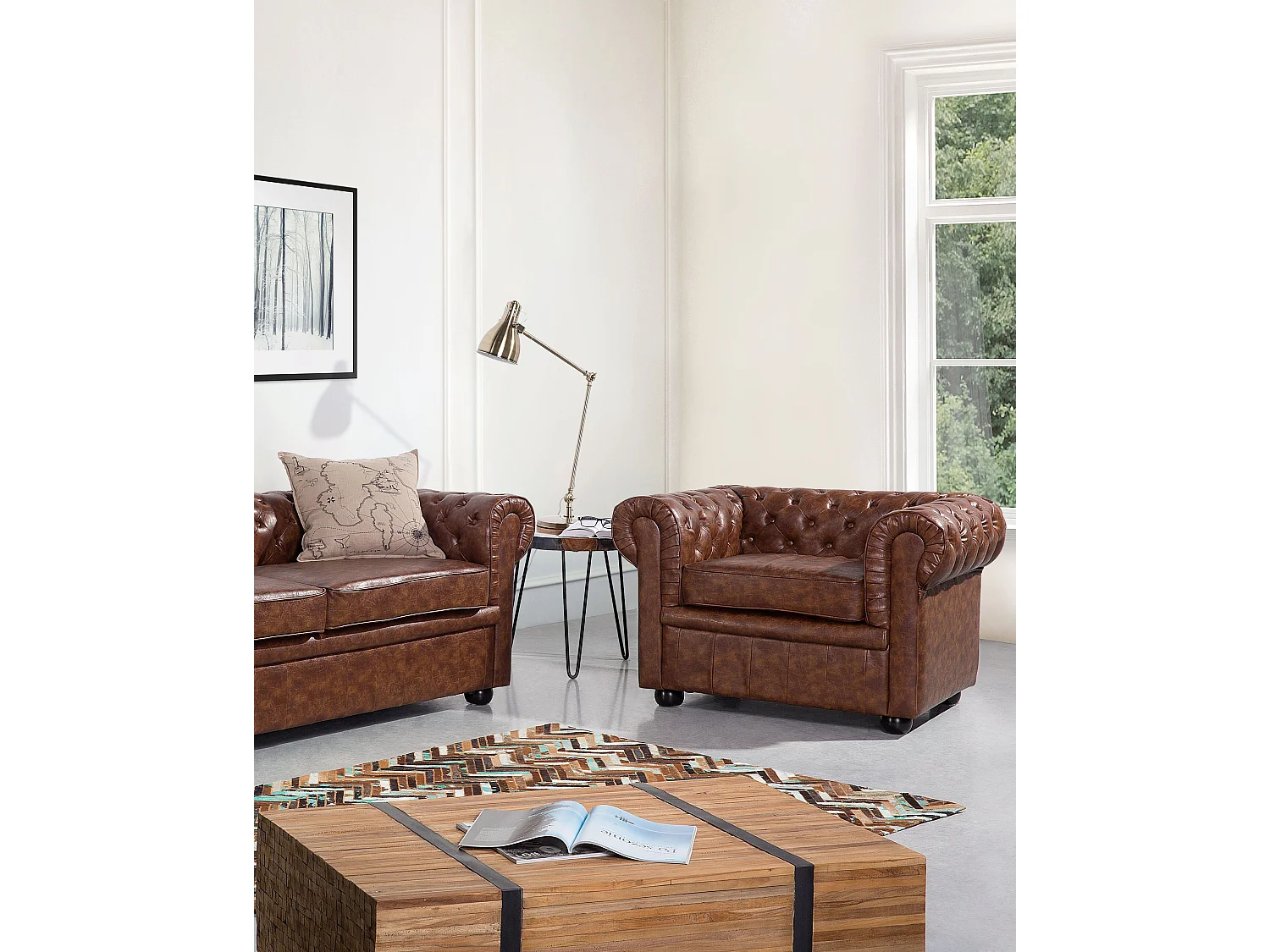 Poltrona CHESTERFIELD Pele sintética Castanho dourado