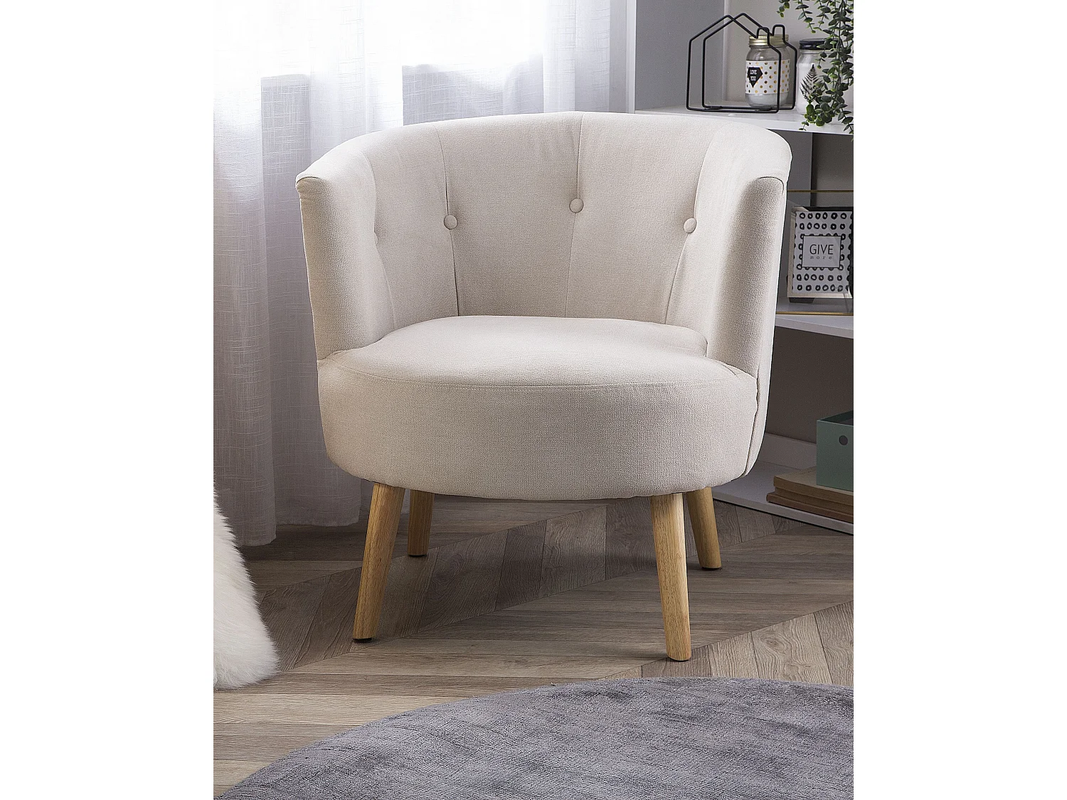 Fauteuil ODENZEN Tissu Blanc cassé