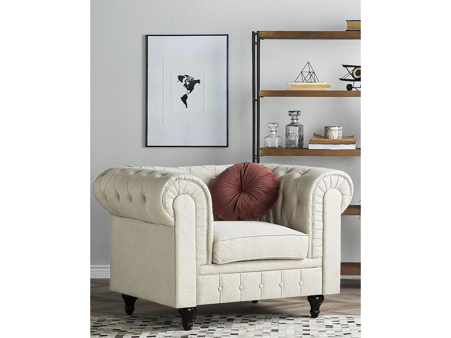 Fauteuil CHESTERFIELD Tissu Beige