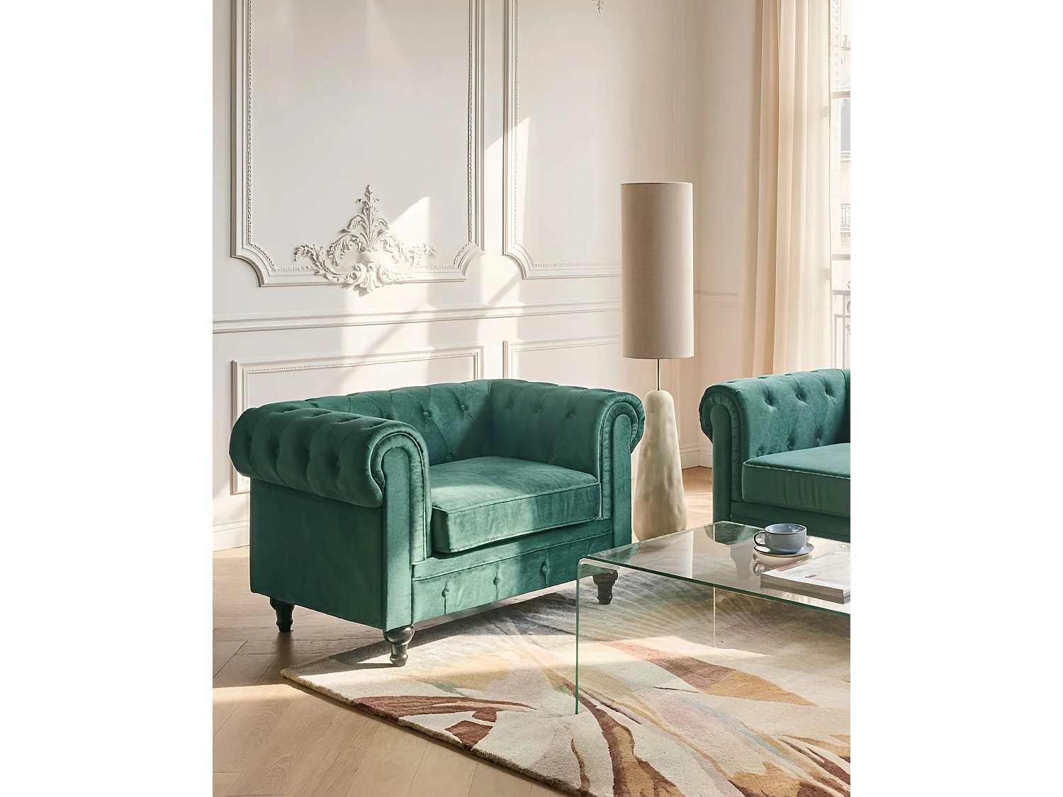 Fauteuil CHESTERFIELD Velours Vert émeraude