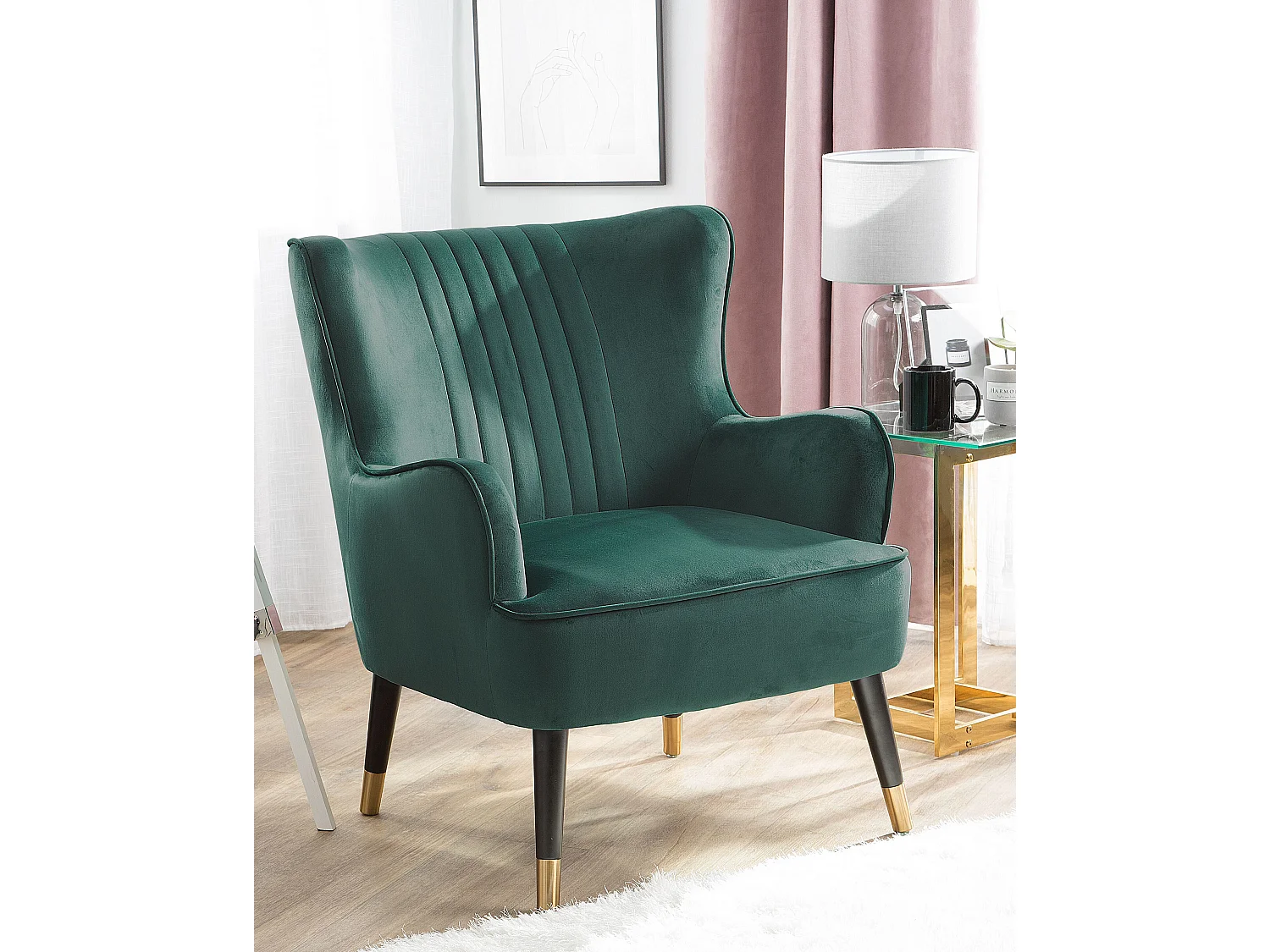 Fauteuil à oreilles VARBERG Velours Vert émeraude