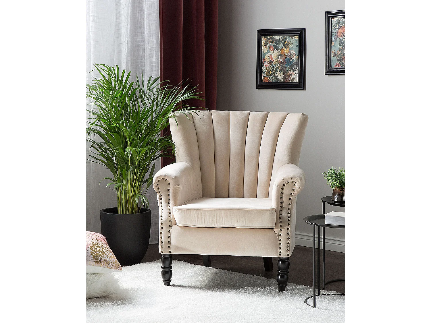 Fauteuil à oreilles SVEDALA Velours Beige clair