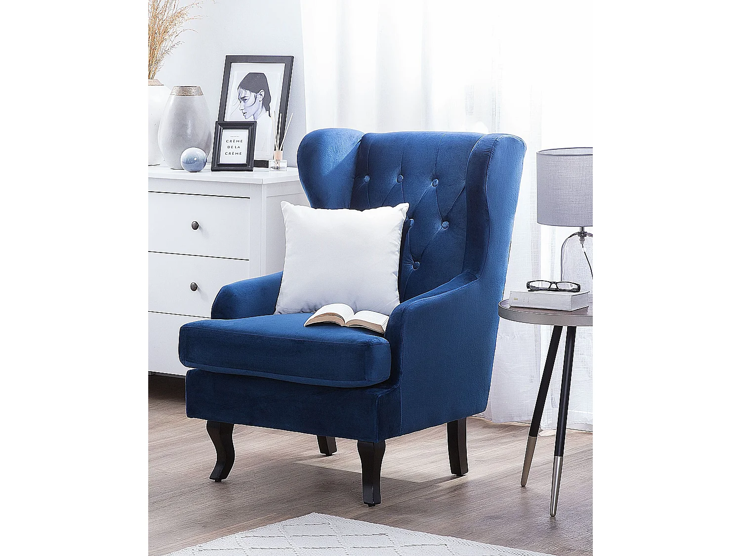 Fauteuil à oreilles ALTA Velours Bleu foncé