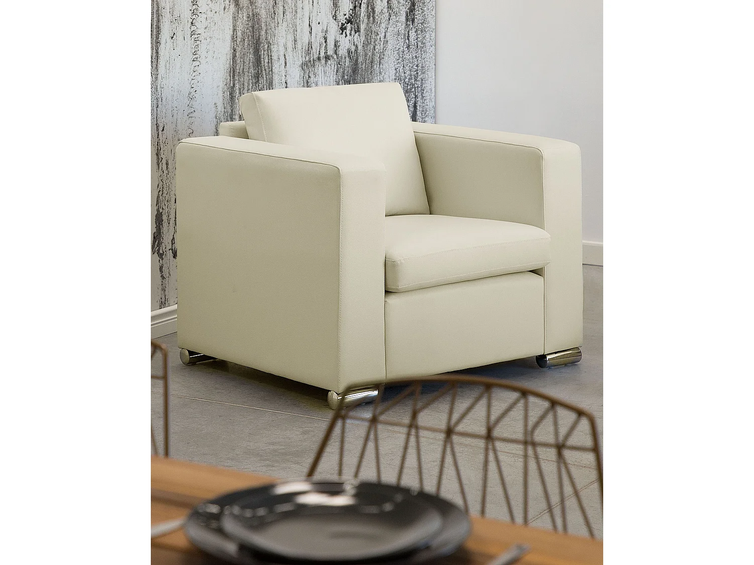 Fauteuil HELSINKI Leer Lichtbeige