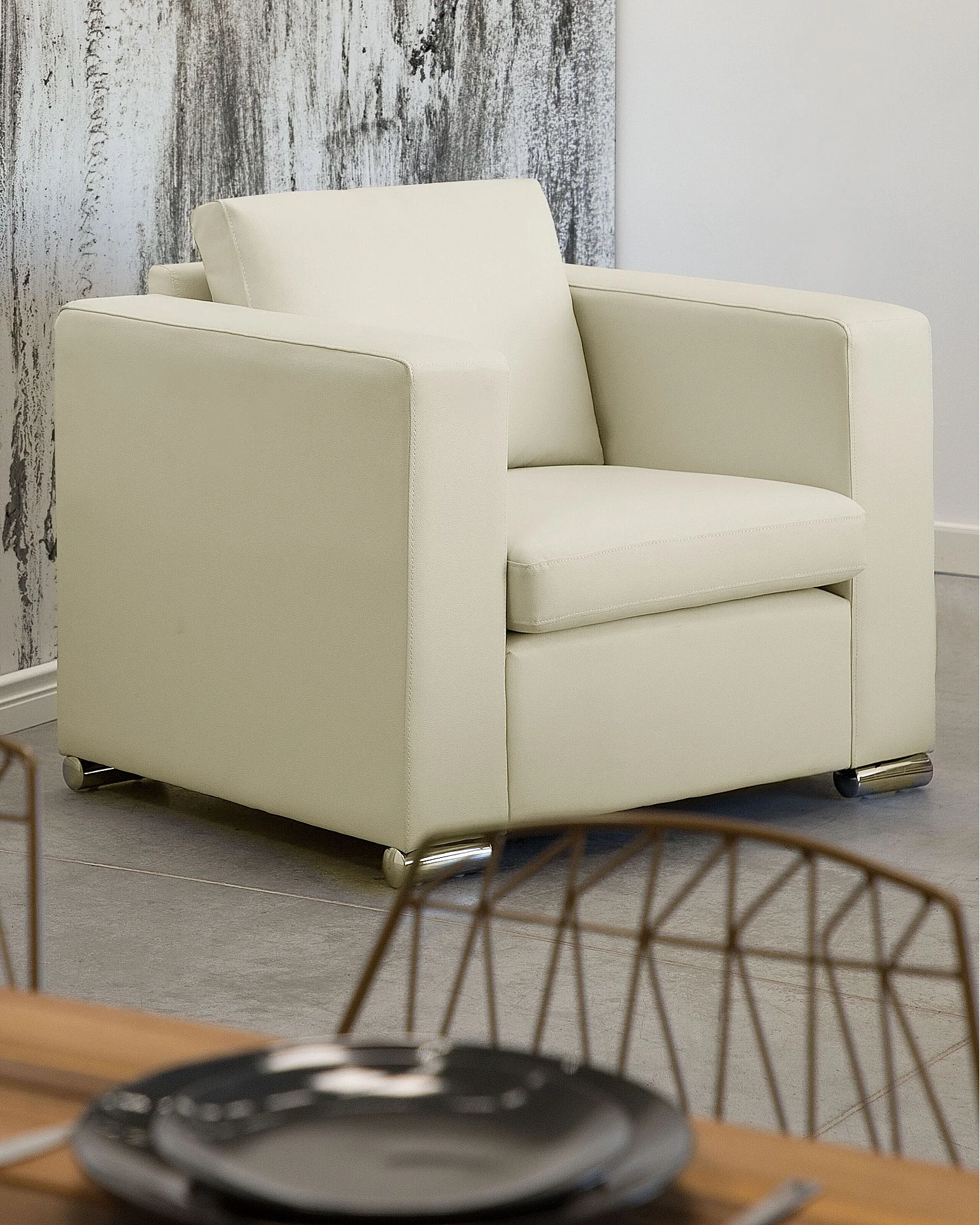 Fauteuil HELSINKI Leer Lichtbeige