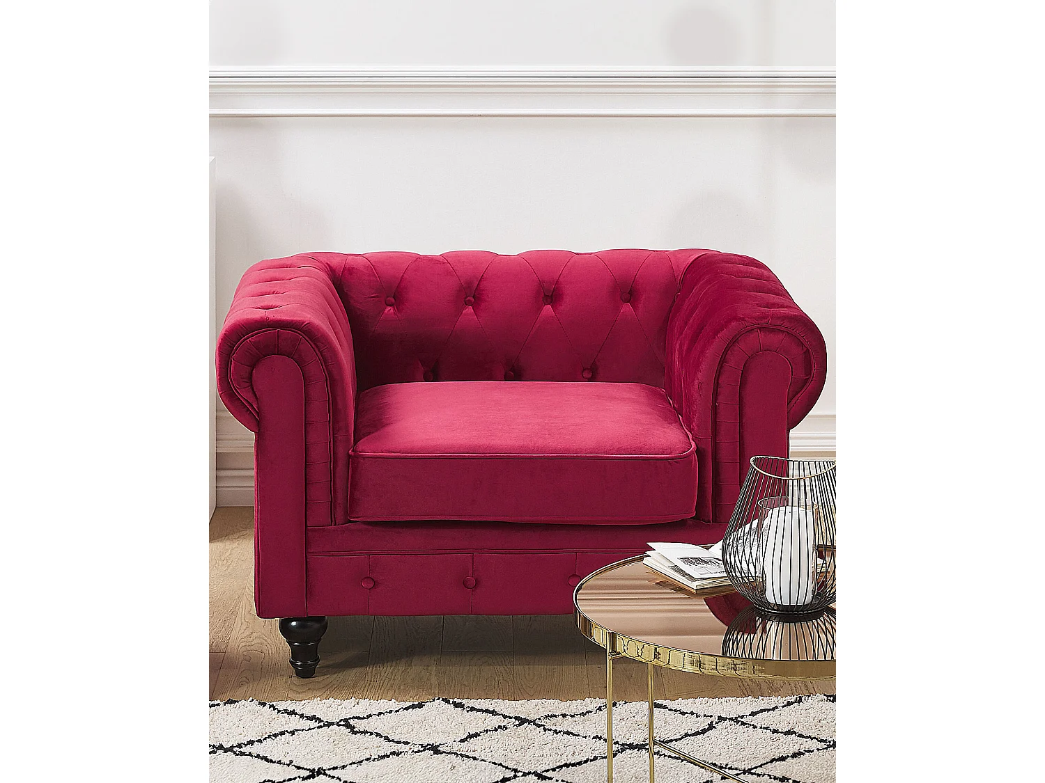 Fauteuil CHESTERFIELD Velours Rouge foncé