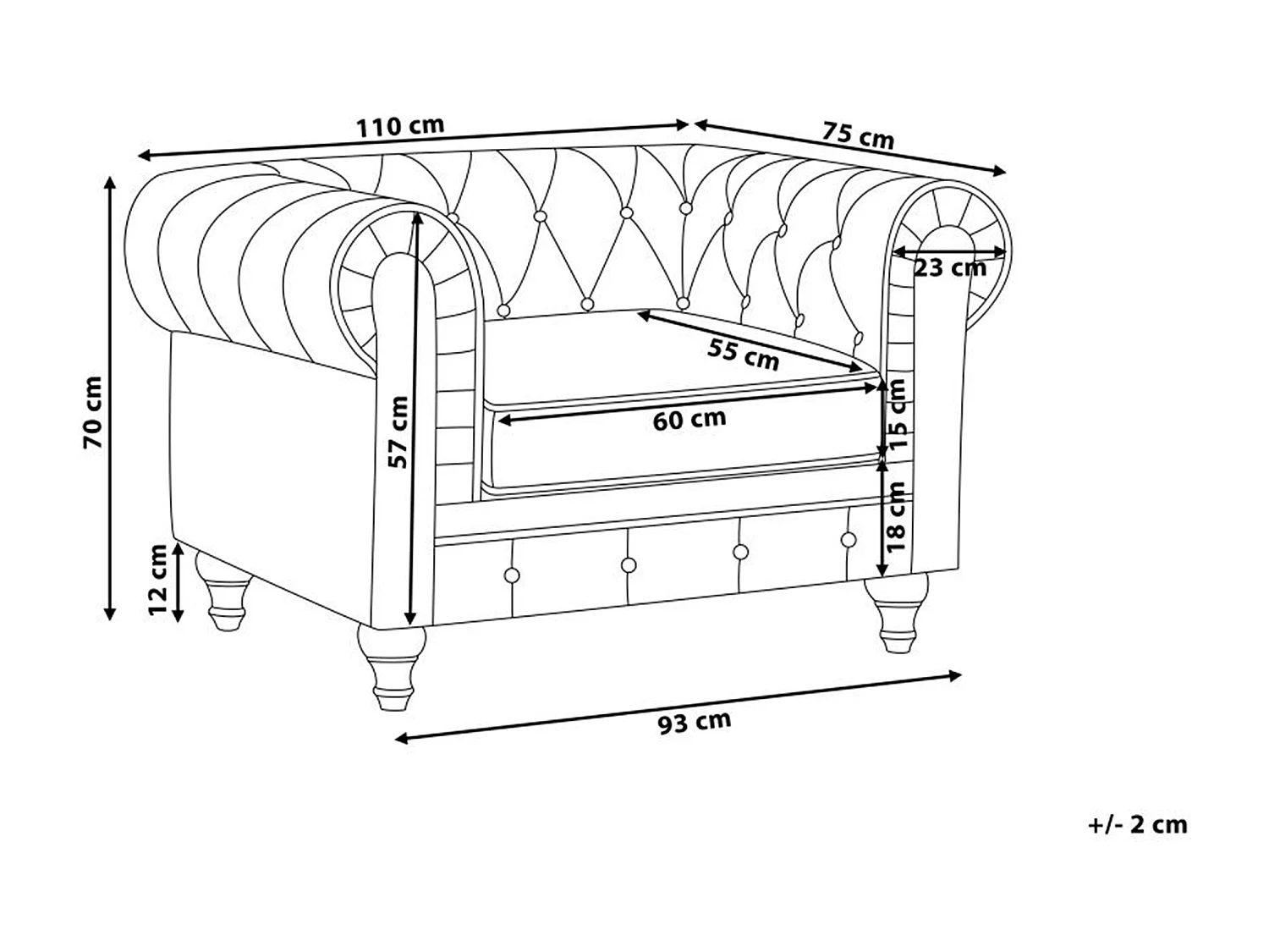 Fauteuil CHESTERFIELD Fluweel Donkerrood