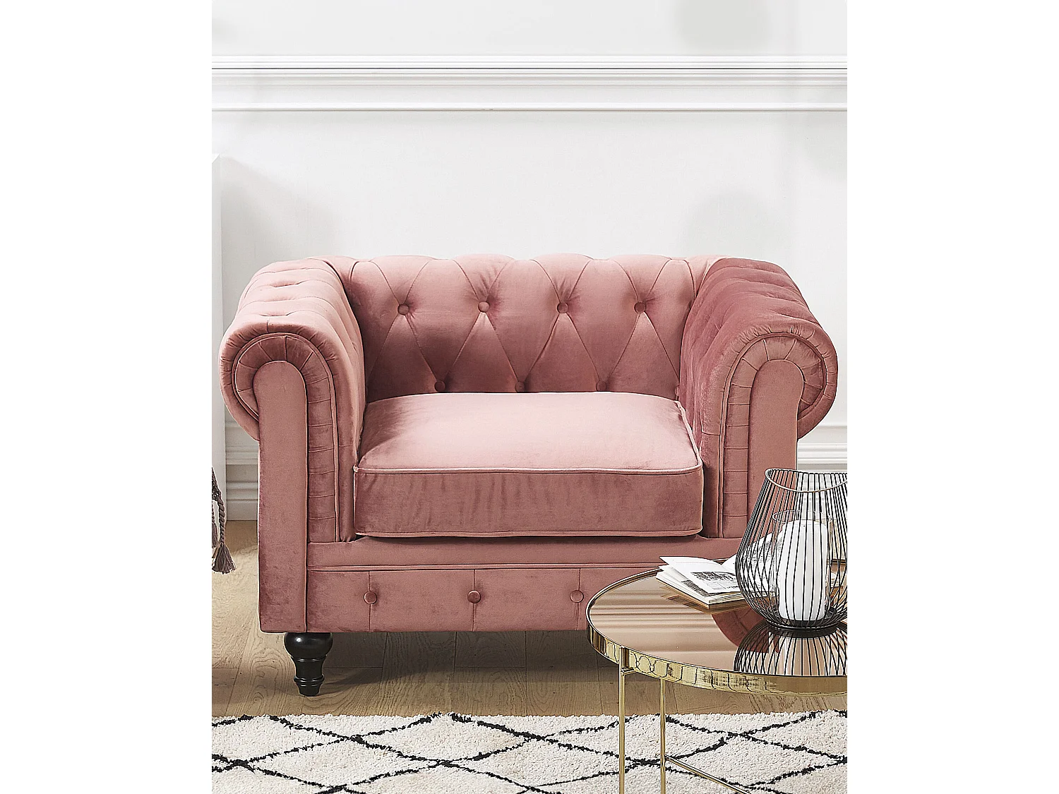 Fauteuil CHESTERFIELD Fluweel Roze