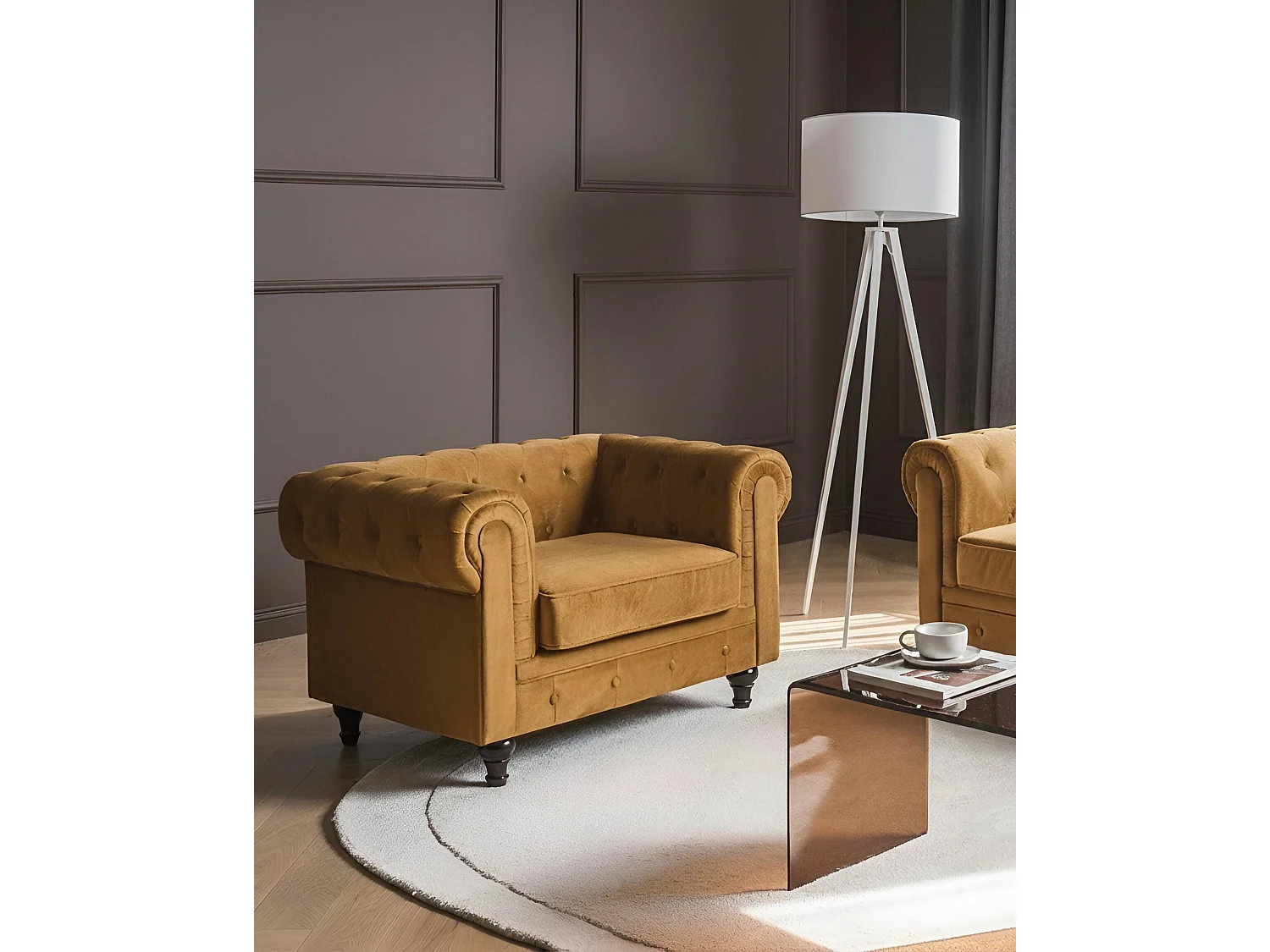 Fauteuil CHESTERFIELD Velours Moutarde