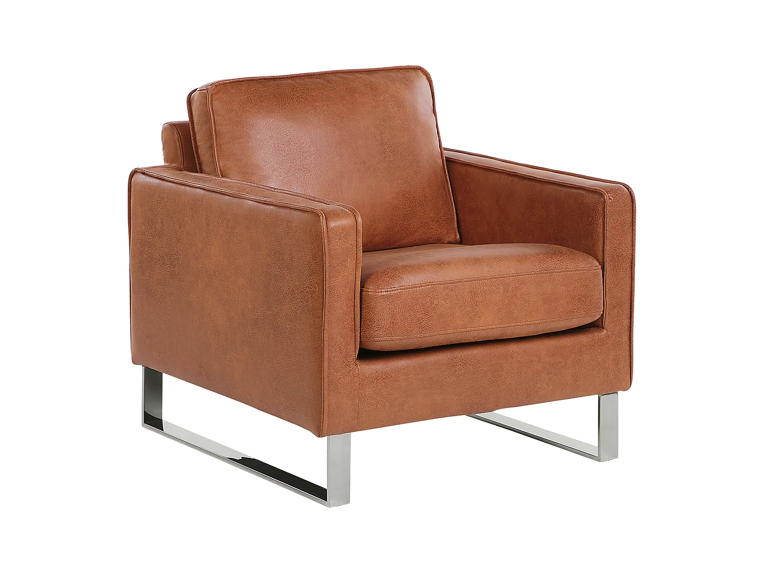 Retro Sessel Polsterbezug Lederoptik Füße aus Edelstahl goldbraun Vind
