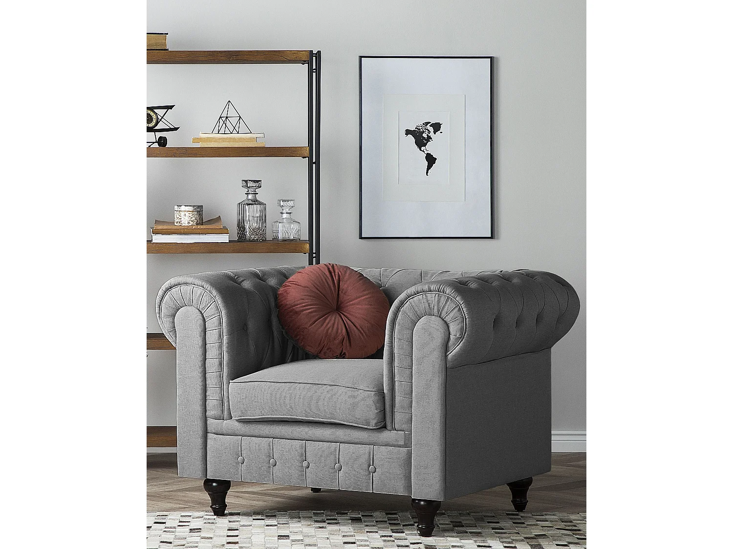 Fauteuil CHESTERFIELD Tissu Gris clair