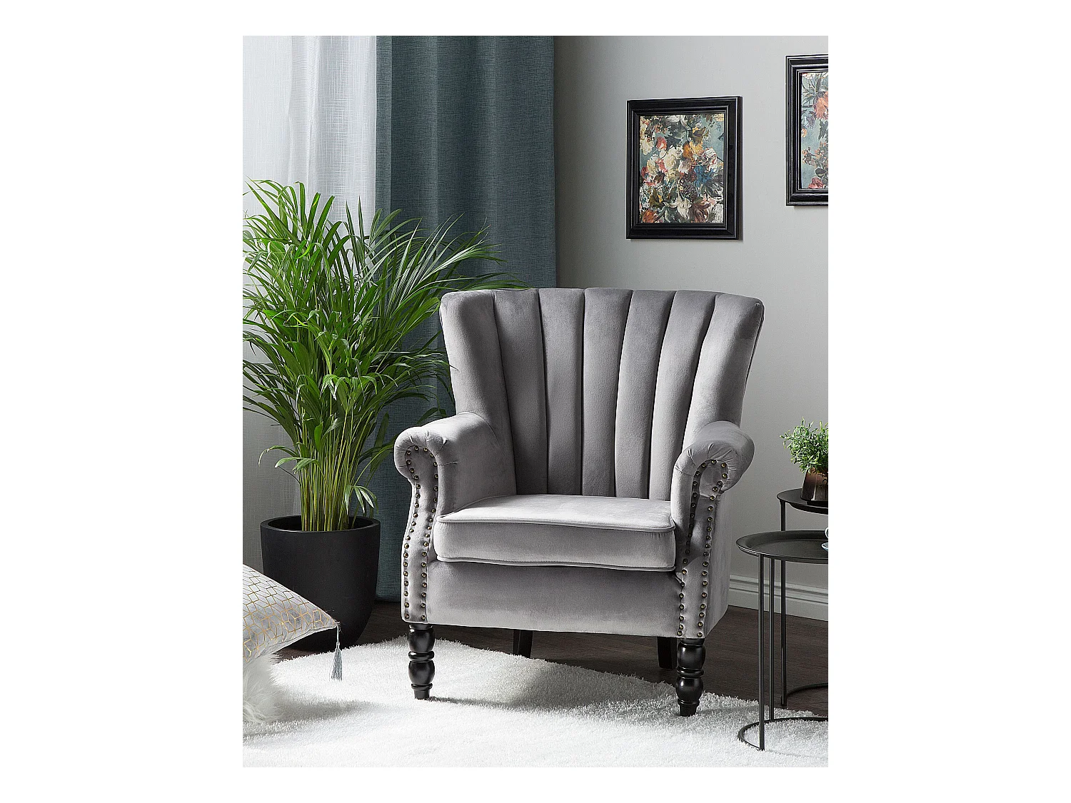 Fauteuil à oreilles SVEDALA Velours Gris