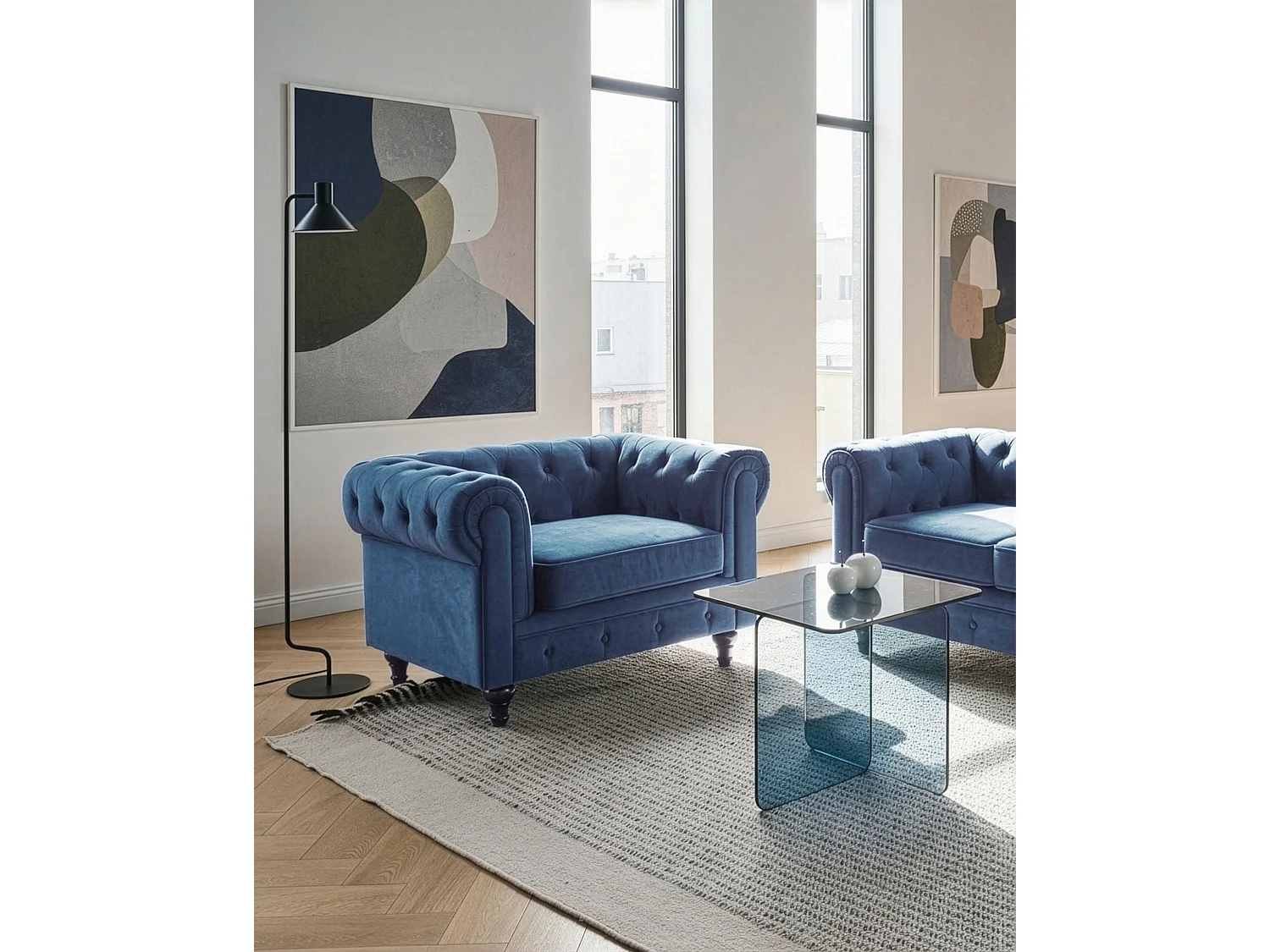 Fauteuil CHESTERFIELD Velours Bleu marine