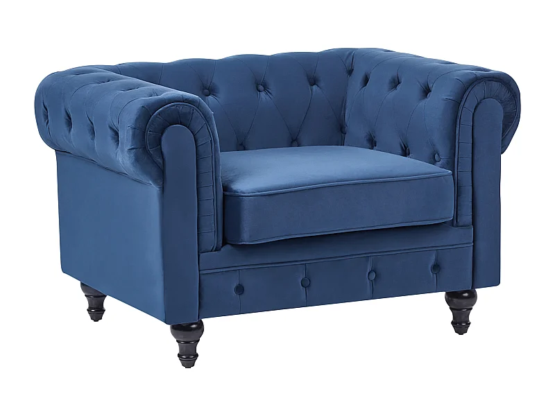 Klassischer Sessel im englischen Stil Samtstoff Marineblau Chesterfield