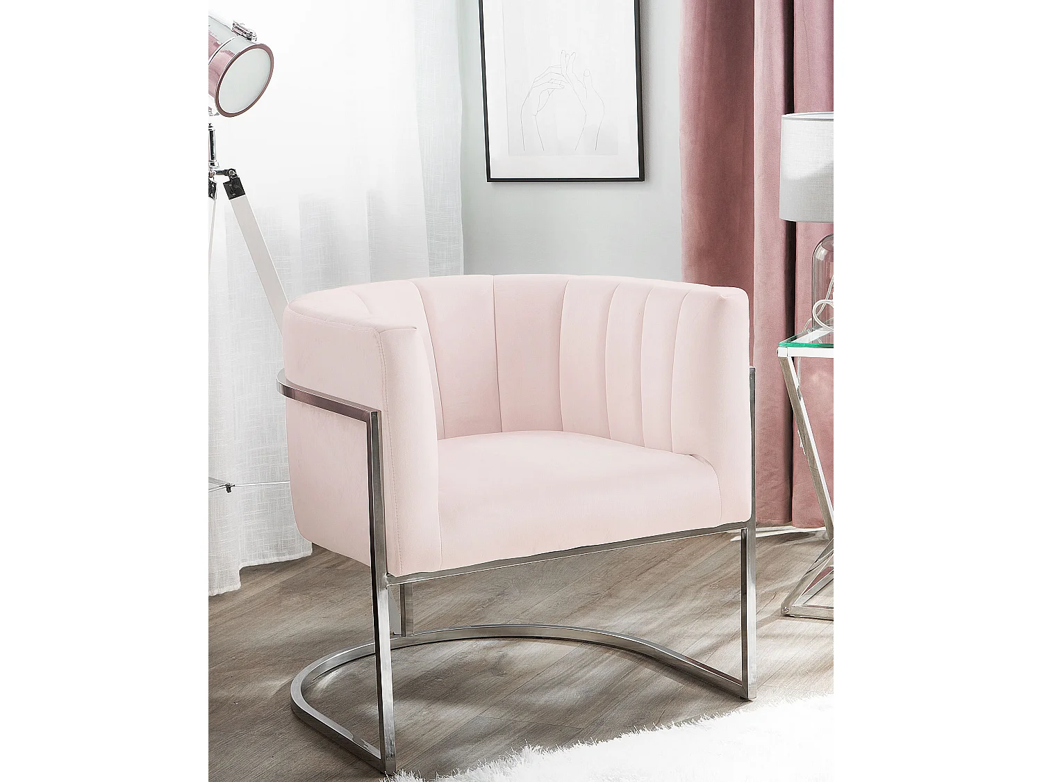 Poltrona LARVIK Veludo Rosa