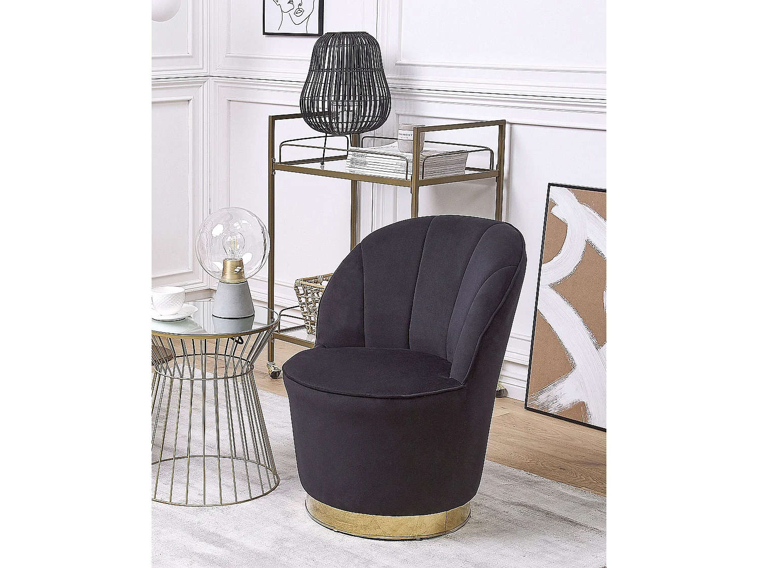 Trendy Sessel samtige Polsterbezug schwarz Alby