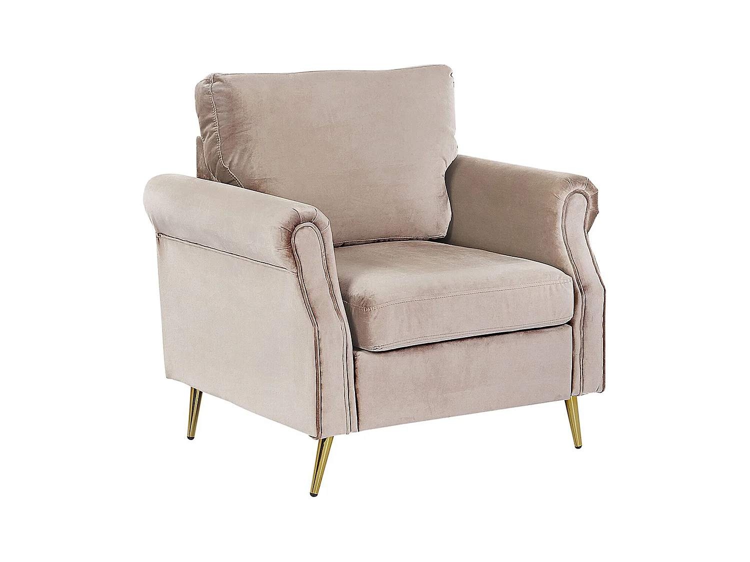 Sessel Samtstoff beige taupe mit Metallbeinen gold Armlehnen Retro Vietas