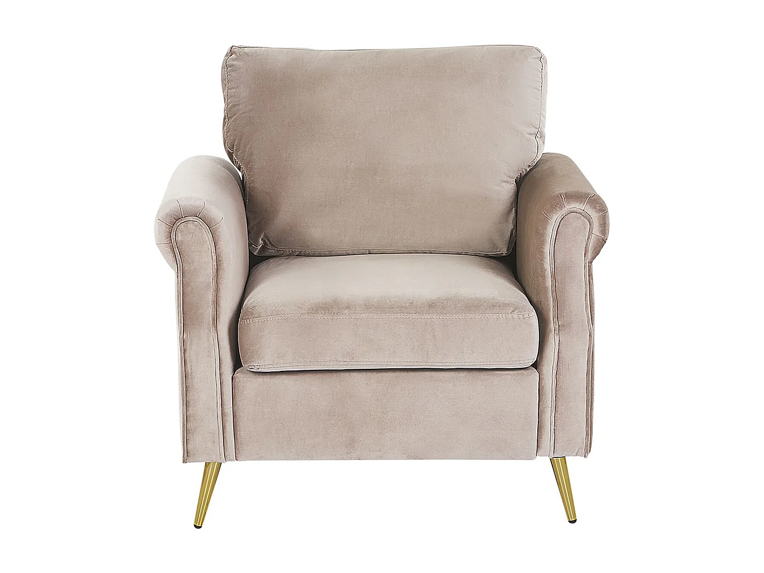 Sessel Samtstoff beige taupe mit Metallbeinen gold Armlehnen Retro Vietas