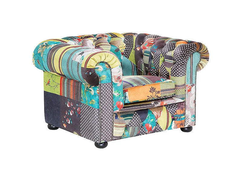 Sessel englischer Stil Polsterbezug Patchwork bunt grün gelb Chesterfield