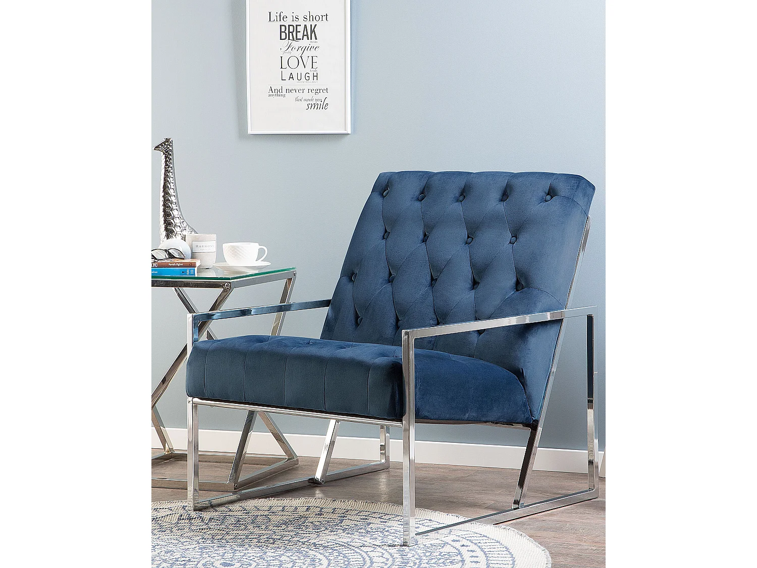 Fauteuil HARSTAD Velours Bleu foncé