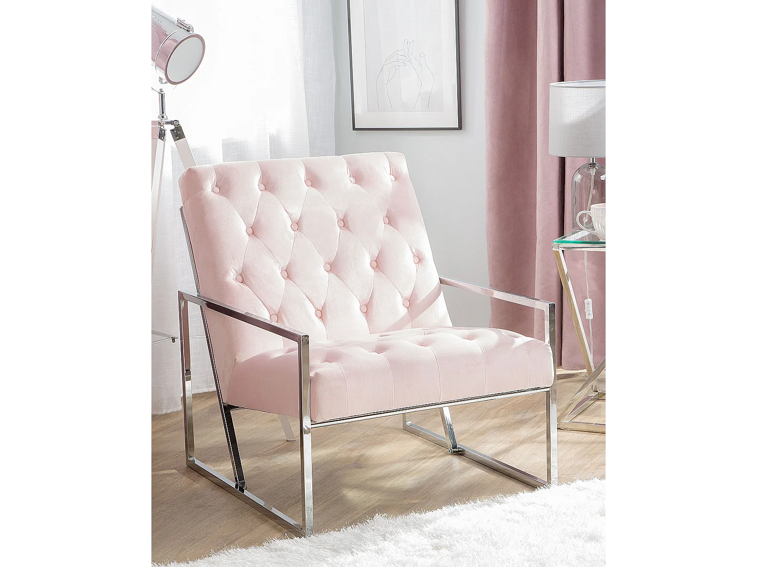 Fauteuil HARSTAD Fluweel Roze