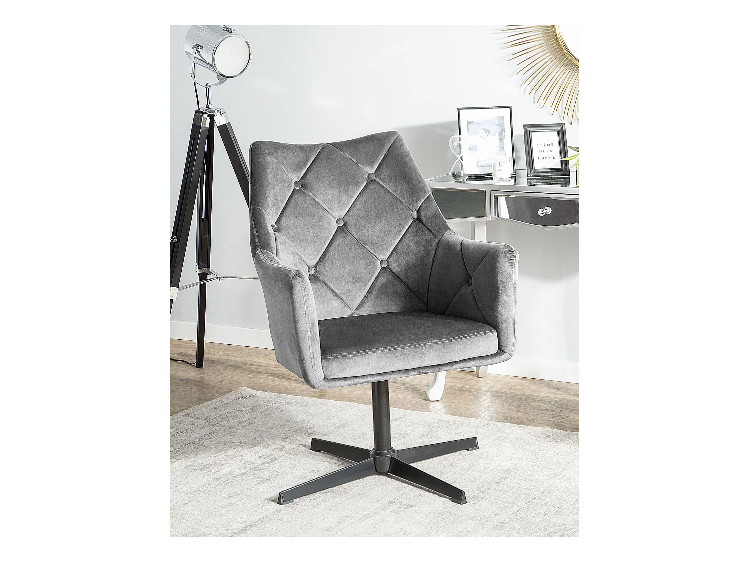 Poltrona girevole VAKSALA Velluto Grigio scuro