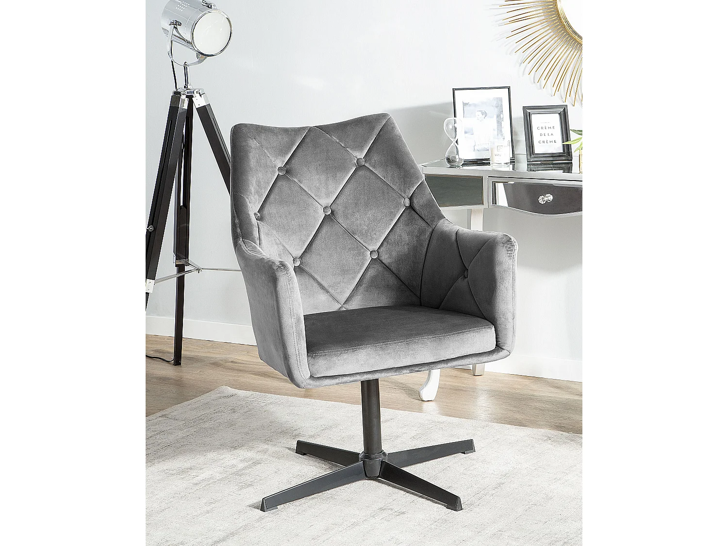 Draaifauteuil VAKSALA Fluweel Donkergrijs