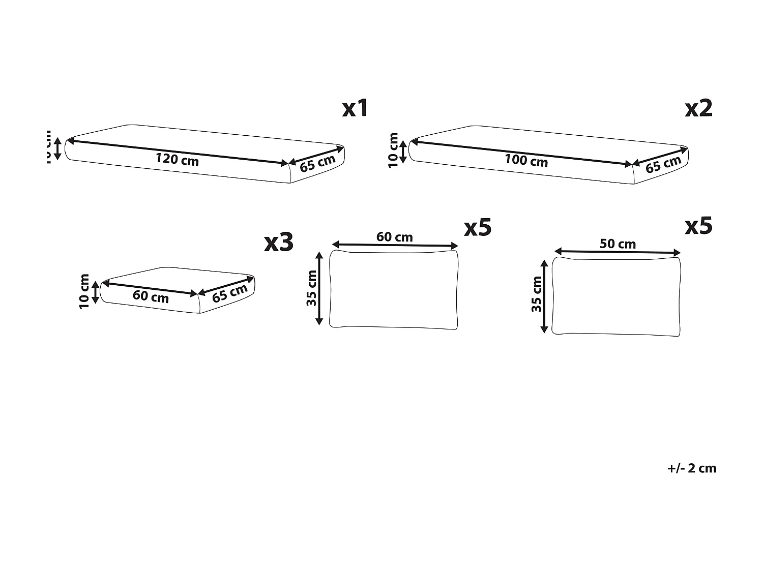 Ensemble de housses de coussins d'extérieur XXL Blanc cassé