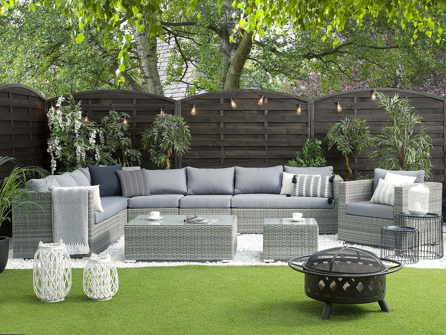 Kissenbezüge Set für XXL Gartenmöbel Set grau Polyester waschbar