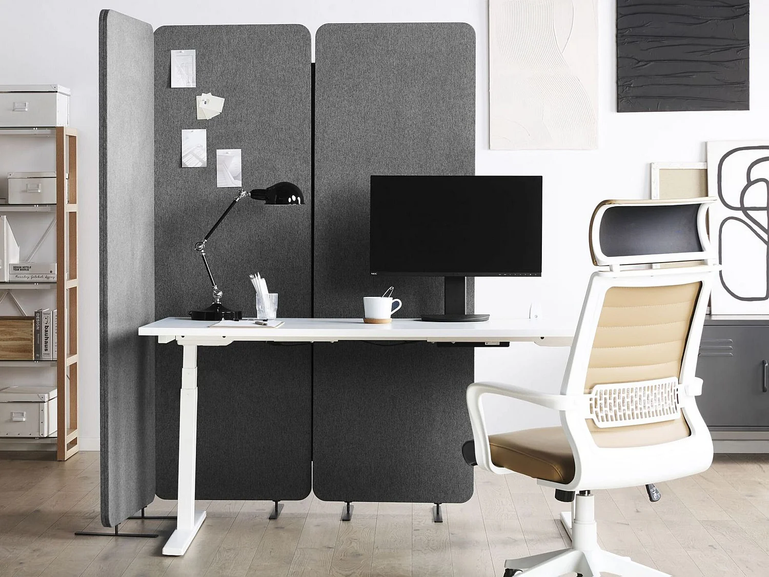 Séparation de pièce acoustique à 3 panneaux STANDI Gris 184 cm 184 cm