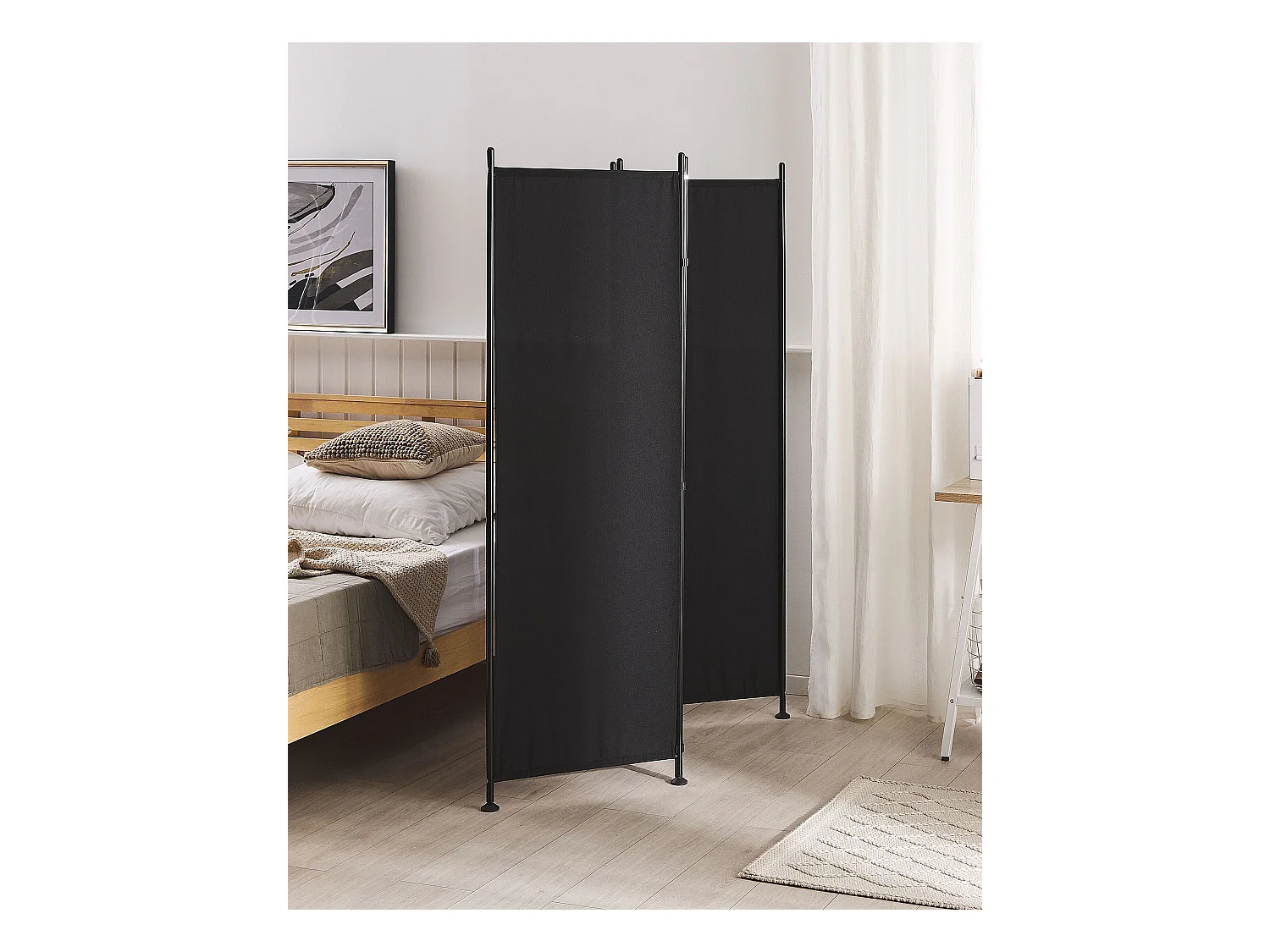 Paravent 3-teiliges 161x170 cm aus Polyester und Stahl schwarz Narni