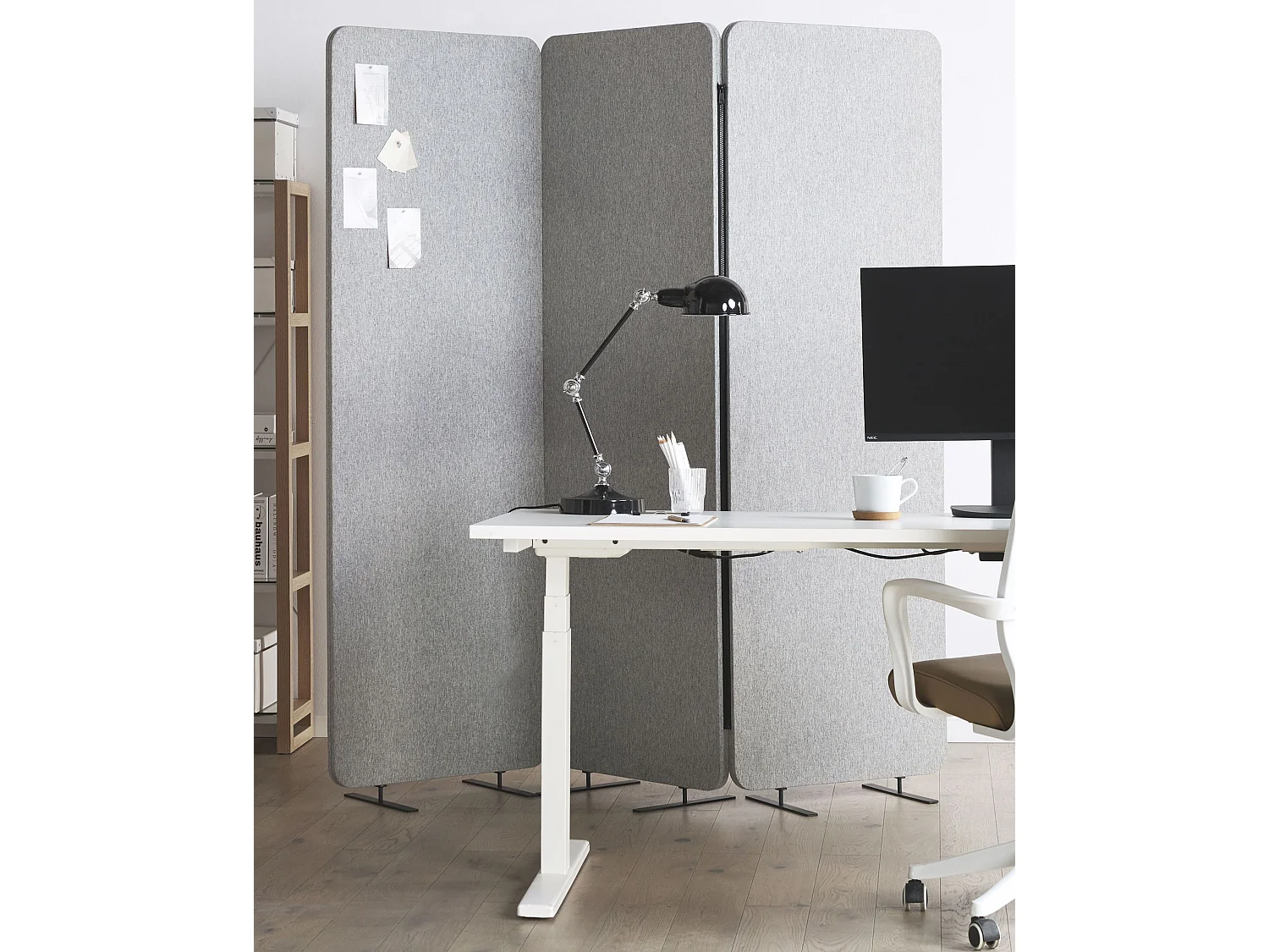 Séparation de pièce acoustique à 3 panneaux STANDI Gris clair 184 cm 184 cm