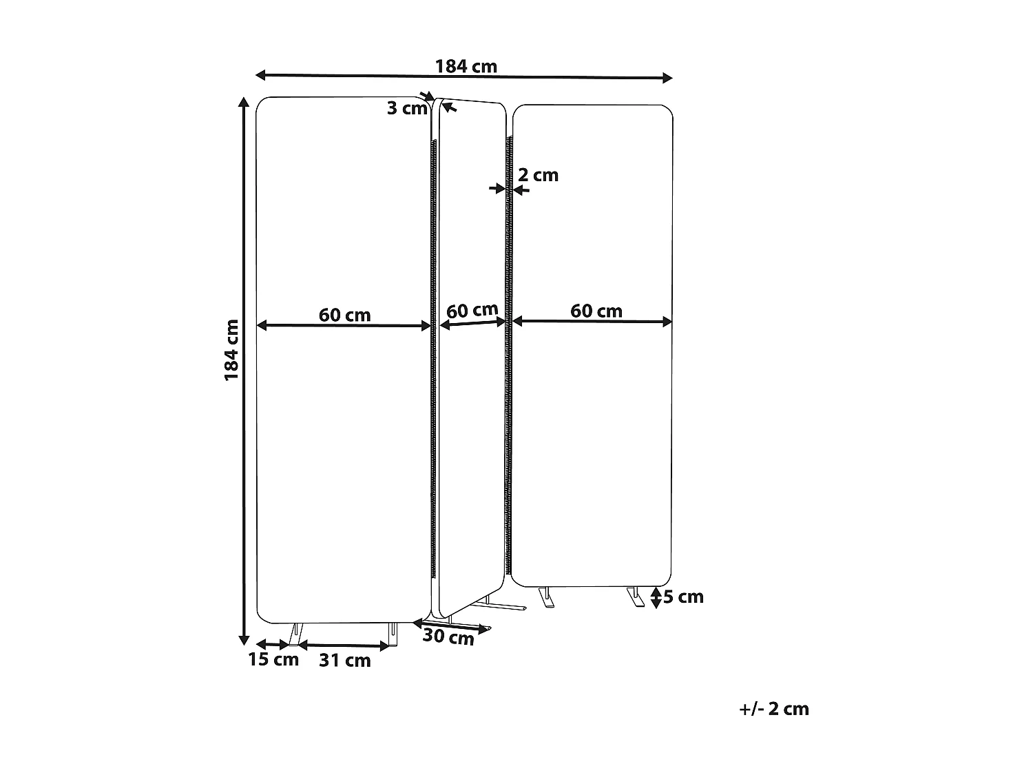 Séparation de pièce acoustique à 3 panneaux STANDI Gris clair 184 cm 184 cm