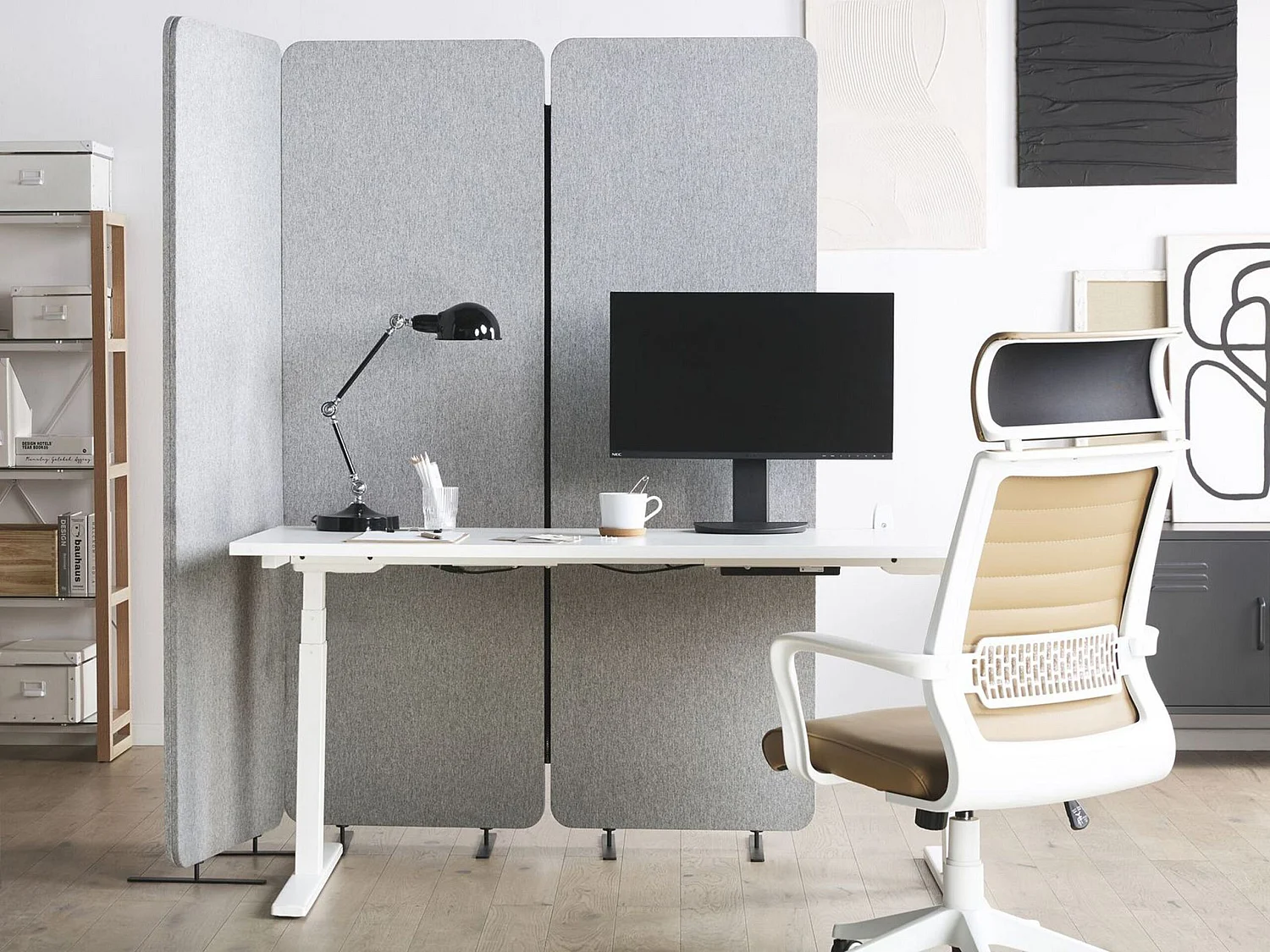 Séparation de pièce acoustique à 3 panneaux STANDI Gris clair 184 cm 184 cm